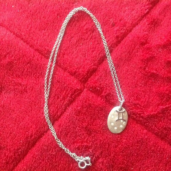 Vintage Silver Gemini Constellation Zodiac Sign Pendant with Zircon Stones - Picture 1 of 4